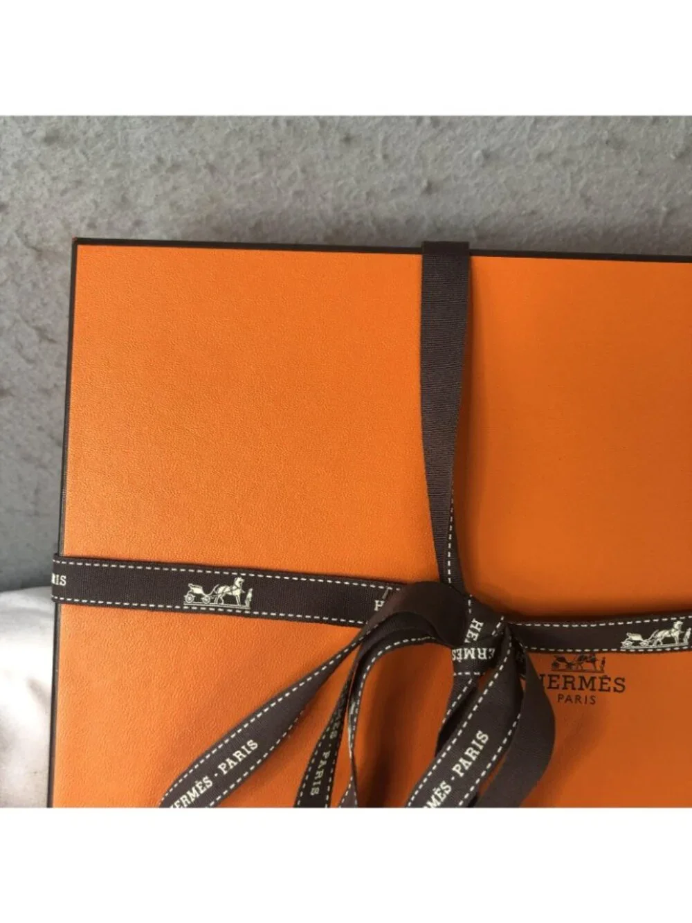 Hermes Dust Bag Womens One Size Orange Herringbone Logo Box Ribbon Storage
